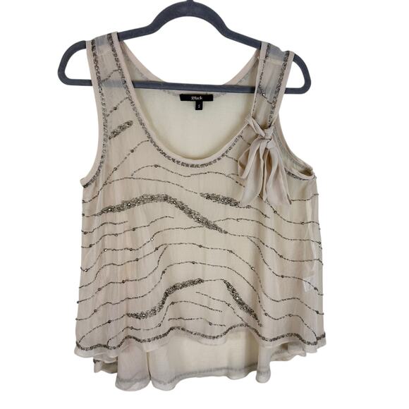 Just Black Cream Beaded Scoop Neck Lightweight Hi Low Tank Blouse Size S - Picture 1 of 7